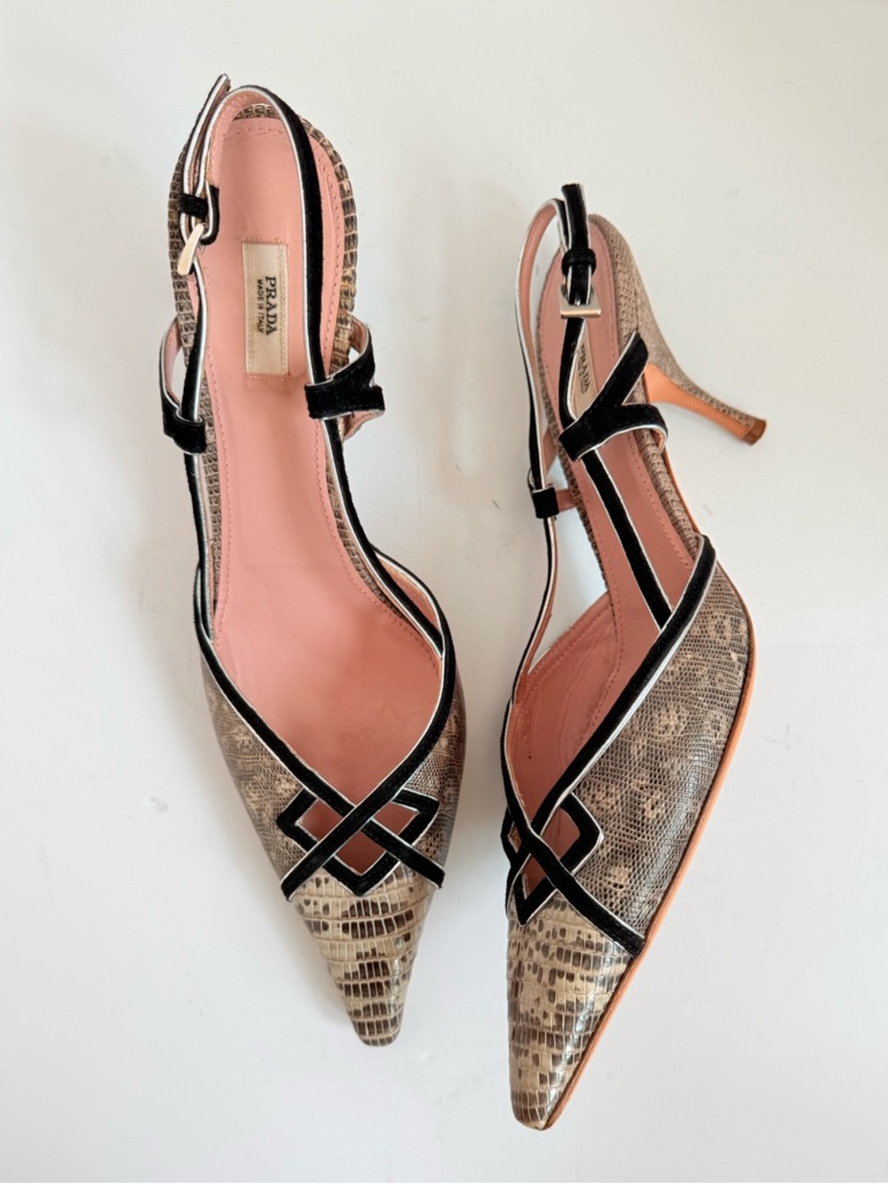 Vintage Prada Snakeskin Suede leather trim Slingback pointed toe Heels EU 40.5 - Picture 2 of 10